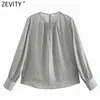 Kobiety Elegancki O Neck Paski Drukuj Szyfonowa Smock Bluzka Biuro Damska Długie Rękaw Koszulki Chic Blusas Topy LS7464 210416