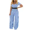 Women's Jumpsuits & Rompers Black White Striped Printed High Waist For Women Casual O-Neck Short Sleeve Loose Long Fashion England Style