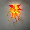 Modern Hand Blown Glass Wall Lamp Amber Red Flower Sconce European Mounted Lamps with LED Bulbs Lights 12 by 16 Inches