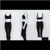 2ドレスハイストリートブラックピンク2ピーストラックスーツ女性Ruchedクロップトップとパンツマッチングフィットネス女性のトレーニング衣装HH3 Z1ILK