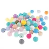 Fkisbox 100pc silikon baby teether pärla rund 12mm tugga perles lösa pärlor silikon tänder en gratis 210909