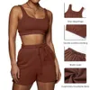 Casual Solid Solid Sportswear Dwuczęściowe Zestawy Kobiety Crop Top + Spodenki sznurkowe Dopasowane Set Summer Athleisure Stroje 210621