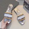 Designer Frauen Stickerei Druck Sliders Hausschuhe 2021s Paris Vintage Mode Plattform Sandalen Baumwolle Leinwand Raubtiere Flache Ferse Slipper Luxurys Designer Schuhe