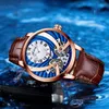 Armbanduhren Herren Mechanische Uhr Automatik Edelstahl Blaues Zifferblatt Doppeltourbillon Sport Wasserdicht Leuchtend AILANG 8326p