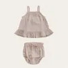 Baby Girl High Quality Cotton Clothes Sets 100% Vintage Toddler Sling Tshirt and Bloomers Outfit J* Kids Brand 210619