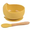 Baby Silicone Bowl FeedingTableWare Lepel Waterdichte Zuig Kinder Servies Plaat Set Gerechten Keukengerei