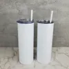 20 oz Süblimasyon Düz Sıska Tumblers Boşluklar Beyaz Paslanmaz Çelik Vakum Yalıtımlı Konik Ince DIY 20 OZ Kupası Araba Kahve Kupaları ve Saman