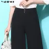 Trousers For Women Fashion summer Black Wide Leg Pants S-4XL Large Size Ankle-Length Loose Female High Waist Pants 210519