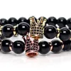 Shinny Black Beads Crown Armband Herrenarmbänder Charm Homme Man Herrenschmuck Heren Armband Braclets Handgefertigtes Braclet Perlen, Stränge