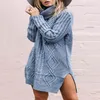 Woman Pullovers Winter Long Slit Twisted Turtleneck Sweater Sleeve Women Dress Knit Korean Plus Size 210428