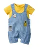 Conjuntos de roupas Nascido Bebé Roupas Amarelo Manga Curta Romper + Shorts + Chapéu Infantil 3 Pcs Toddler Outfits