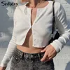 2019 herbst Winter frauen Stricken Schlanke Dame Langarm Taste Crop Top Hemd Strickjacke Outwear Streetwear X0726