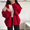 Women Cardigan Sweater Solid Open Stitch Long Sleeve Loose Casual Coats Vintage Knitted Female Knitwear Tops 1F262 210422