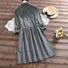 Fashion Women Causal polka dot Dress Medium-long Stand Collar Slim Elastc Waist A Line Drop 210514