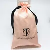 20PCS Baby Pink Silk Satin Pouch Hair Extensions/Wigs/Goods/Makeup Packaging Drawstring Bag Custom Print Gift Bag 211014