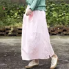 Johnature Women Vintage A-Line Spódnice Różowy Elastyczna Talia Letnie Kieszenie Dorywcze Kobiece Odzież Ramie Spódnice 210521