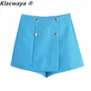 ZA Kvinnors Spring Textured High Waist Double Breasted Button Prydnad Kort A- Line Blue Byxor Kjol 210521