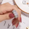 Faixa artesanal anéis dedo 925 esterlina prata oval simulado diamante casamento engajamento cocktail mulheres gemstone anel jóias