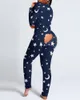 Femmes Sexy Fonctionnel Boutonné Flap Moon Star Imprimé Adultes Pyjama Costume Une Pièce Vêtements De Nuit Combinaisons Détachables 2 Styles 210415