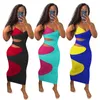 Dwa kolor sukienka bez rękawów 2021 Lato Asymetryczna Wysoka Talia Maxi Dress Y2K Sexy Sheath Bodycon Club Patchwork Party Sundress X0521