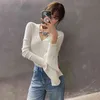 Korean Stylish Silver Chain Knitted Pullover Sweater Women Spring Splitting Sleeve V-neck Tops Fashion Ladies Jumpers Femme 210513