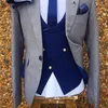 Esmoquin de novio Formal gris para boda, trajes de hombre italianos ajustados con pantalones azul real, chaleco, chaqueta de traje de moda masculina X0909