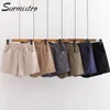 Surmiitro katoen linnen casual zomer shorts vrouwen Koreaanse stijl korte broek hoge elastische taille brede been shorts vrouw 210712