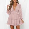 Sale Romantic Print Chiffon Mini Holiday Dress Women's Sexy Back Cut Out Beach Party Frill Robe Skater For Lady 210508