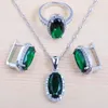 Örhängen Halsband Amazing Green Zirconia Smycken Satser för Kristall Ring Silverfärg och Armband Set Anniversary QS0169