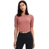 L-52 Mulheres Yoga Camisetas Fitness Roupa Básico Fit Slim Fit Sports Tops Meios Mangas Camisa de Treinamento Primavera Verão Superfície amigável da pele para no