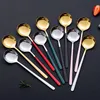 Coffee Spoon 7.7" Long Handle Ice Cream Dessert Tea Stir Spoons Golden Silver Rainbow Color Stainless Steel Tableware