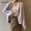 Yitimokyカーディガン女性秋冬のセーター中空韓国のファッションVネックニット服カジュアル長袖ソフトウヤー211011