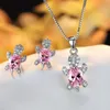 Oval Zircon Rainbow Stone Turtle Earrings Necklace For Women Vintage Jewelry Multicolor Crystal Silver Animal Jewellery Sets Wholesale
