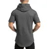 Bodybuilding Clothes Men T-shirt Hooded Gyms Sweatshirt Short Sleeve Tops Cotton Sportwear Fitness Pullover Muscle Tee Shirt 210421