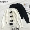 Ezgaga Vintage Maglione Pullover Donna Dolce Ragazza O-Collo Bottone Perla Bowknot Top Lavorato A Maglia Capispalla Fresco Caldo Tenero Ponticello 210430