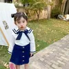 Japanese style girls sailor collar bowknot shirts cotton Tie long sleeve shirt kids clothes 210508