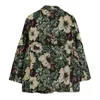 Mode Blumendruck Vintage Blazer Frauen Herbst Winter Koreanische Lose Lässige Mantel Lange Ärmel Tasche Outwear Weibliche Jacke 210417