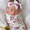 A890 Niemowlę Baby Swiaddle Wrap Kołek Florals Okładki Koetki Przedszkole Pościel Niemowlęta Zawijana tkaniny z Photo Bowknot Rekwizyty