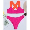 Menas de banho feminina Sexy Splicing Splicing Mid Sintar Cross Back Bikini Feminino Mulheres Mulheres Duas Pieces Conjunto Bather Arme de Bathing Swim K3128