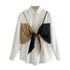 Dames lente lange mouwen temperament nep twee witte blouses patchwork top 210520