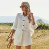 Traf Za Vrouw 2020 Lente Zomer Casual Pak Dames Lange Mouwen Witte Shirt Katoen Linnen Shorts Pak TRF Y2K Zarake Shorts Sets Y0702