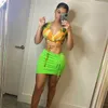 CIBBAR Dstring Slim Two Piece Sets For Women Vacation Outfits Printed Crop Top And Mini Skirt Suits Sexy Bandage Clubwear X0709