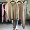 Brand Korean Design Female Suits Knitted Two Pieces Set Long Harem Pants Elegant Ladies Sweater Tracksuit S0205 Women's Tracksuits