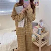 Ekose Homewear Artı Boyutu Tüm Maç Rahat Satış Geometrik Gevşek Pijama Setleri Gecelikler İki PieAce Suits 210525
