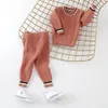 2st Baby Boy Casual Stripes Baby set Solid Bomull Stickad Barn Mjuk Höst Vinterduk 210521