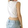 Verão Branco Sem Mangas T-Shirt Mulheres Y2K Moda Casual Algodão Loxo Crop Tops Harajuku Coreano O-Pescoço Básico T-shirt Cropped 210515