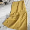 Koreanska Midi Skirt Kvinna sommar med delat elegant ett steg för kvinnans hög midjaväska Hip Pocket Solid Mid-Calf 210420