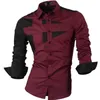 Jeansian Men's Dress Shirts Casual Stylish Long Sleeve Designer Button Down Slim Fit 8397 WineRed 210721