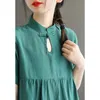 Johnature Spring Summer Retro Short Sleeve Shirt Loose Leisure All-match Women Tops Chinese Style Shirts 210521
