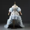 2021 Abiti da ragazza di fiori Applique in pizzo Collo alto Strass Bambini Baby Cute Tulle Abito da ballo Abito da spettacolo Lunghezza del pavimento Festa di compleanno della ragazza